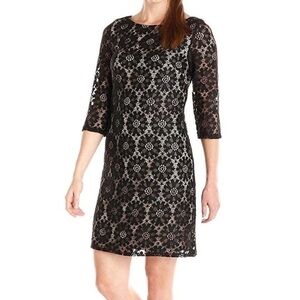 Women’s Jessica Howard black lace all over shift dress tan underneath 12P